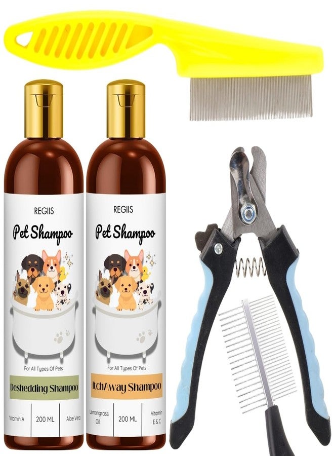 مجموعة ريجيس للعناية بالحيوانات الأليفة مع شامبو لإزالة الشعر الزائد، وشامبو مضاد للحكة، ومقص أظافر، ومشط للكلاب، 200 مل، بني وذهبي (عبوة من 5 قطع) - Image 1